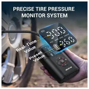 Inflador/Compresor Portátil NEXPOW 150 PSI Recargable para Auto, Moto, Bicicleta y Pelotas con Pantalla Dual miniatura 4